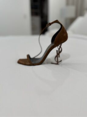 Saint Laurent Brown Suede Opyum Ankle Strap Heel
